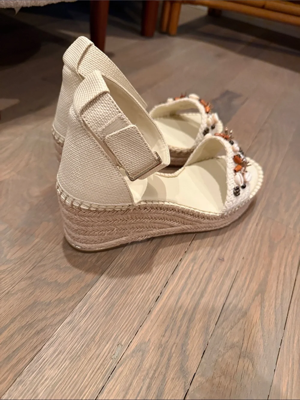 Franco Sarto Cream Beaded Espadrille Wedge Sandals - Picture 5 of 5
